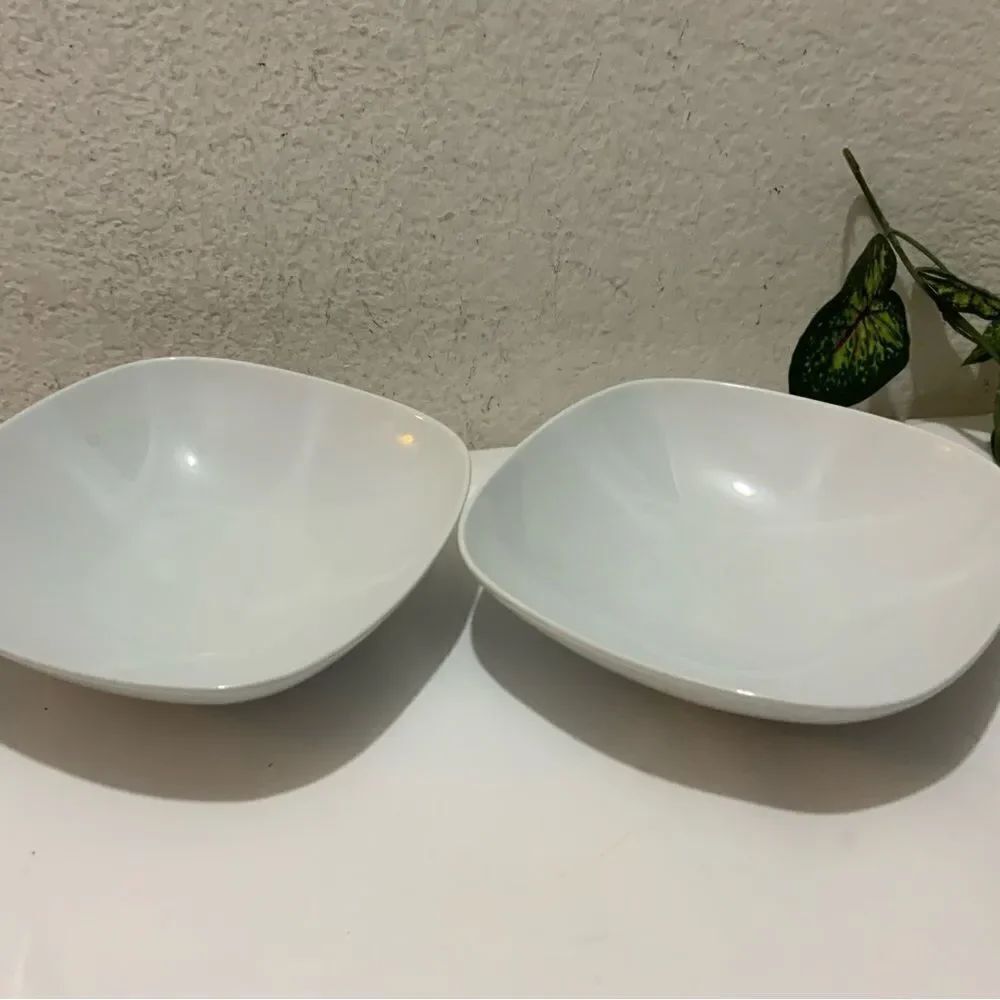 Set of 2 IKEA Square Soup Cereal Bowl Salad 8” White Porcelain 21986 Thailand G5